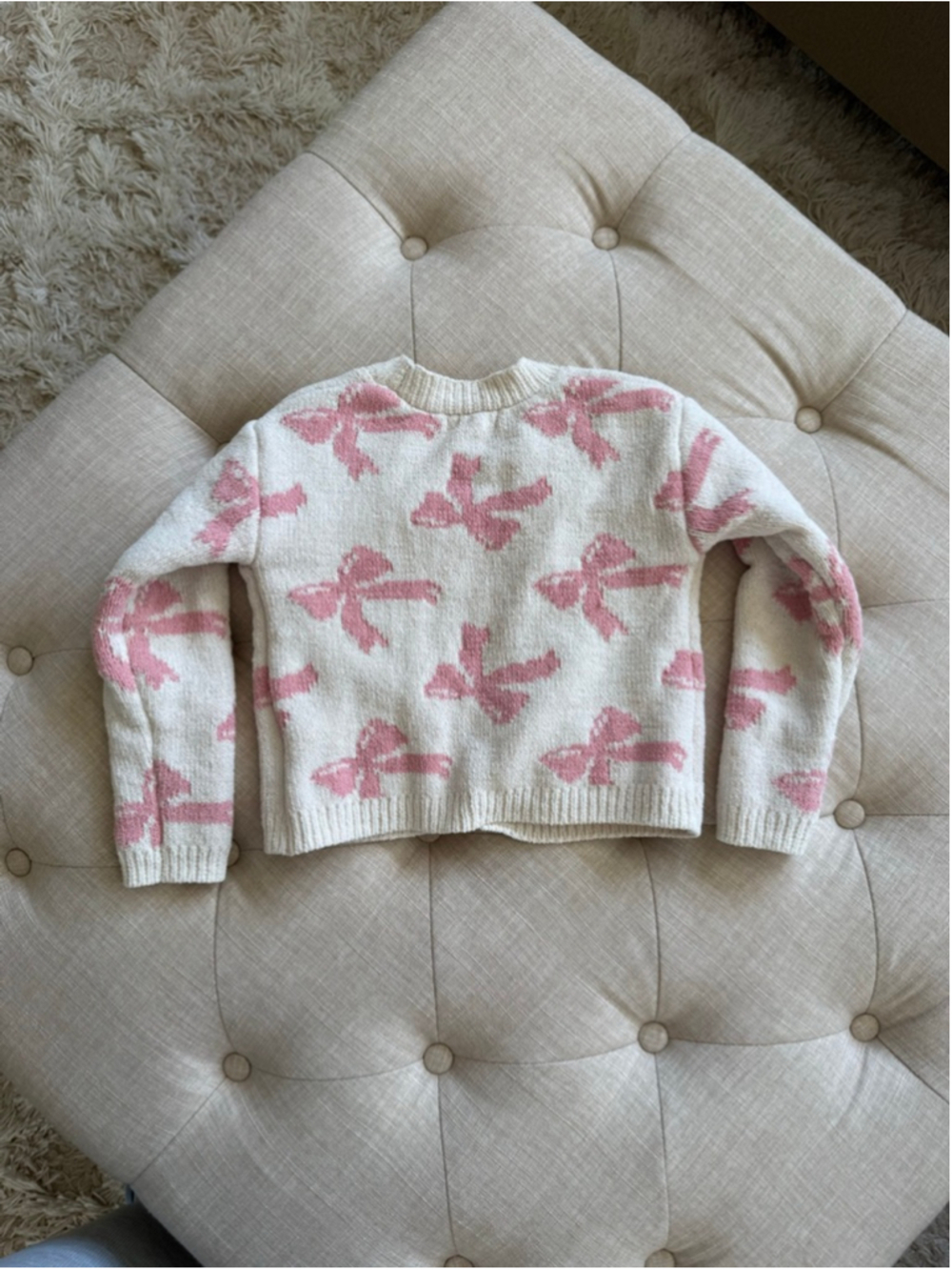 Girls Btween Cream & Pink Bow Cardigan Sweater 4T - Picture 7 of 7